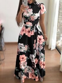ABITO LUNGO FLOREALE SAMANTHA nero